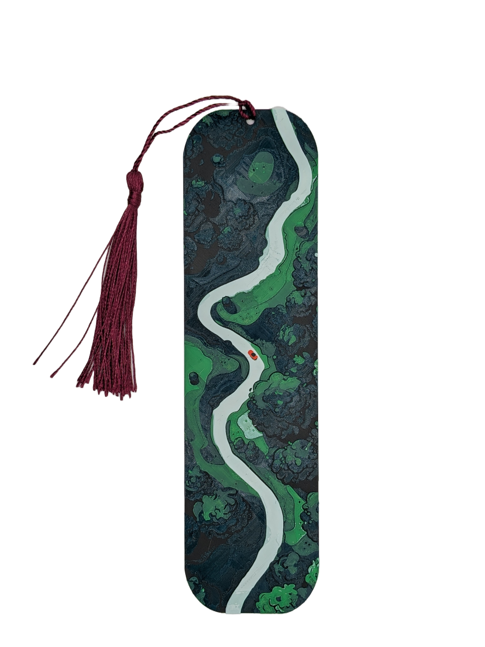 Roadtrip Lesezeichen mit Quaste – Route Design in Grün