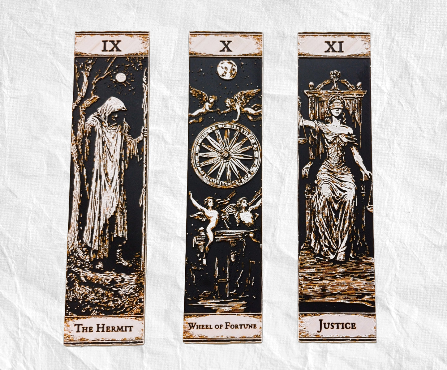 Arkane Tarot Lesezeichen Set | IX - XI | Hermit, Wheel of Fortune, Justice