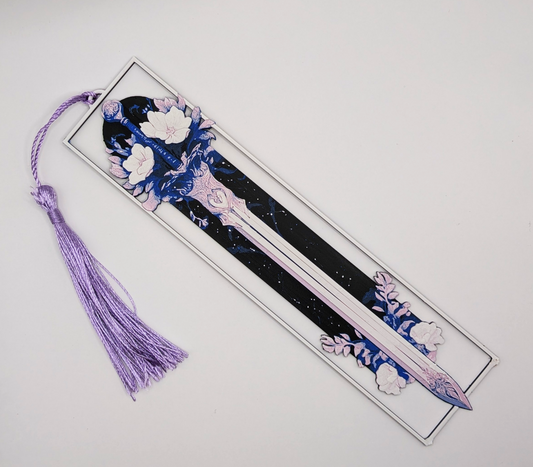 Schwert-Lesezeichen mit Rahmen & Quaste - Nachtblüten Design