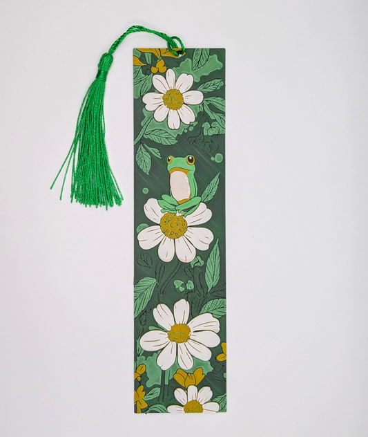 Frosch-Blumen Lesezeichen mit Quaste